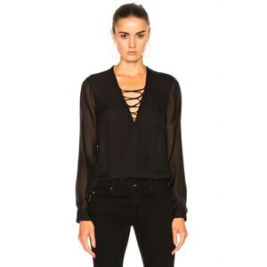 L'AGENCE Ynez Front Lace Up Blouse M Black Silk Sheer Corpcore Boho Victorian
